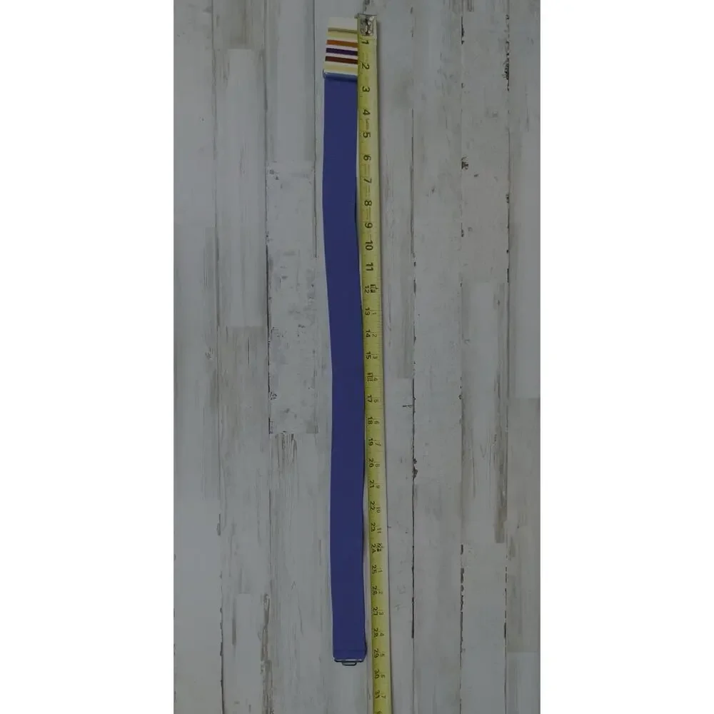 Vintage 1980s Blue Stretch Belt Striped Gold Tone Clip Buckle Elastic Waist Belt
